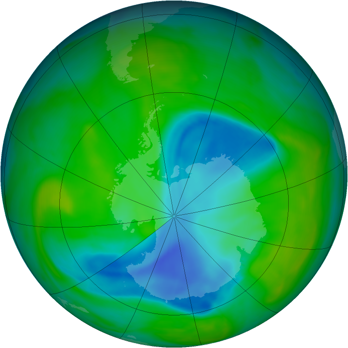 Antarctic ozone map for 05 December 2005